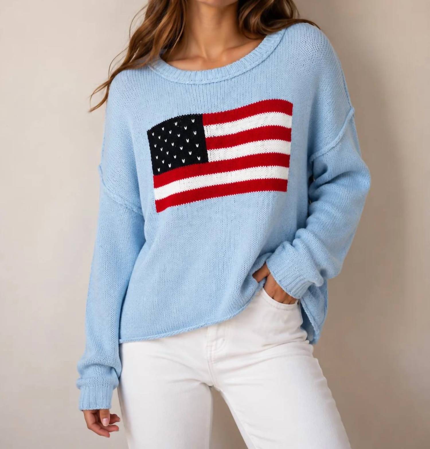 Miracle - Women's American Flag Heart Lightweight Sweater