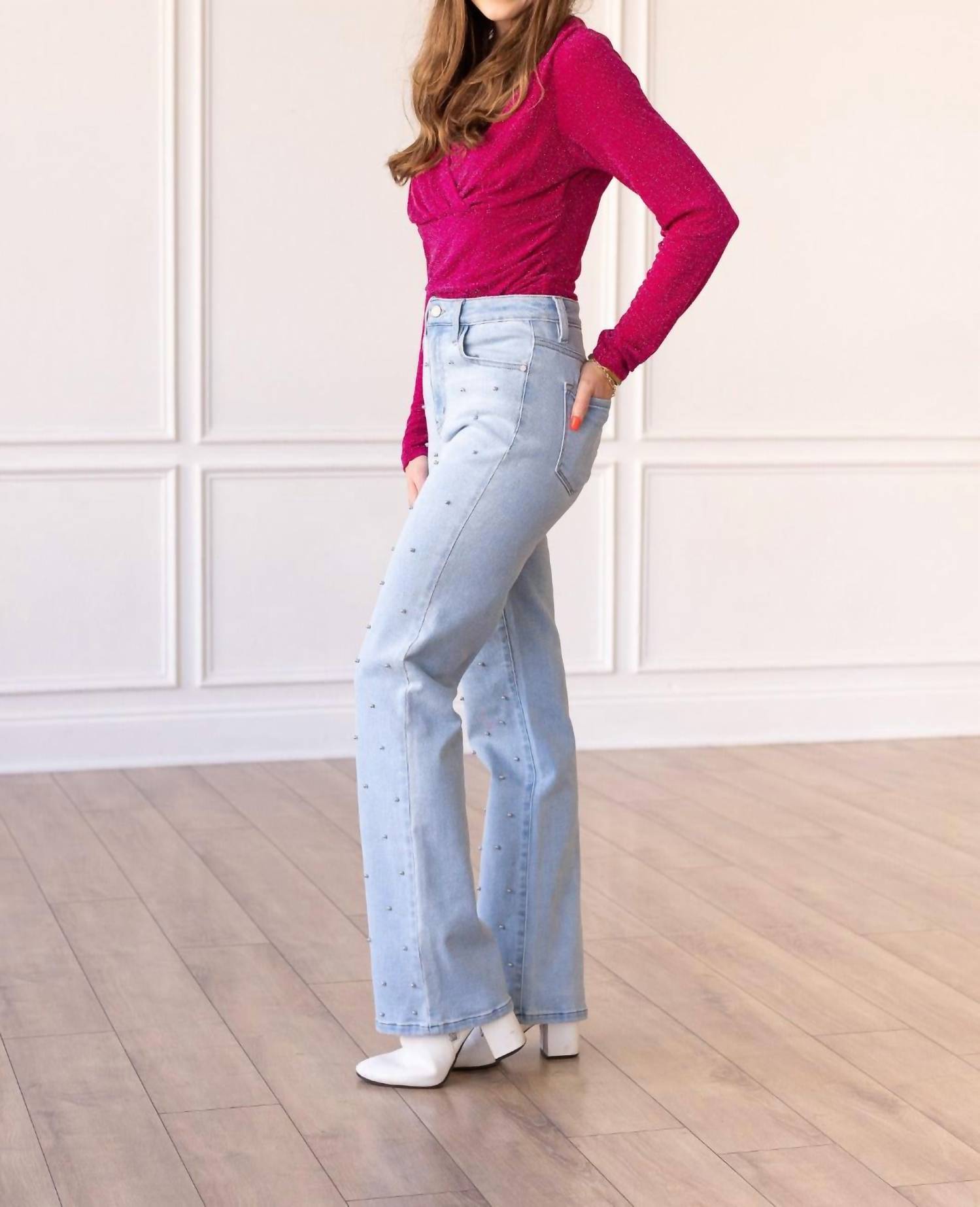 Grace + Emma - Straight Leg Denim Stud Jeans