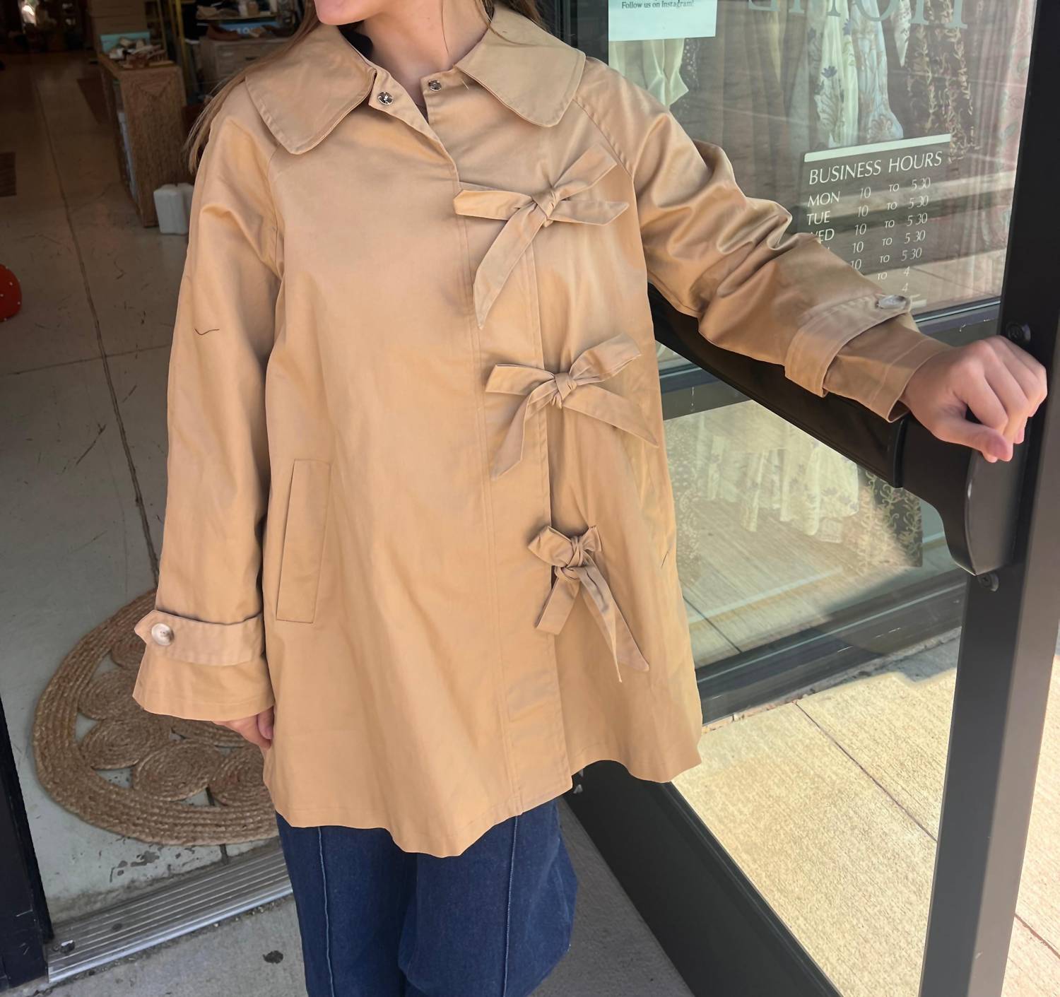 Fate Viviette Bow Tie Coat in khaki - women's jacket