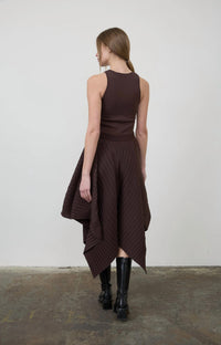Moon River - Women's Mixed Media Asymmetric Midi Dress