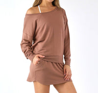 glyder Off Shoulder Long Sleeve Top in mocha - women's top - detail view