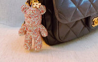 Ellison+Young Women's Twinkle Teddy Bag Charm in pink aurora borealis crystal bear - women's accessory - detail view