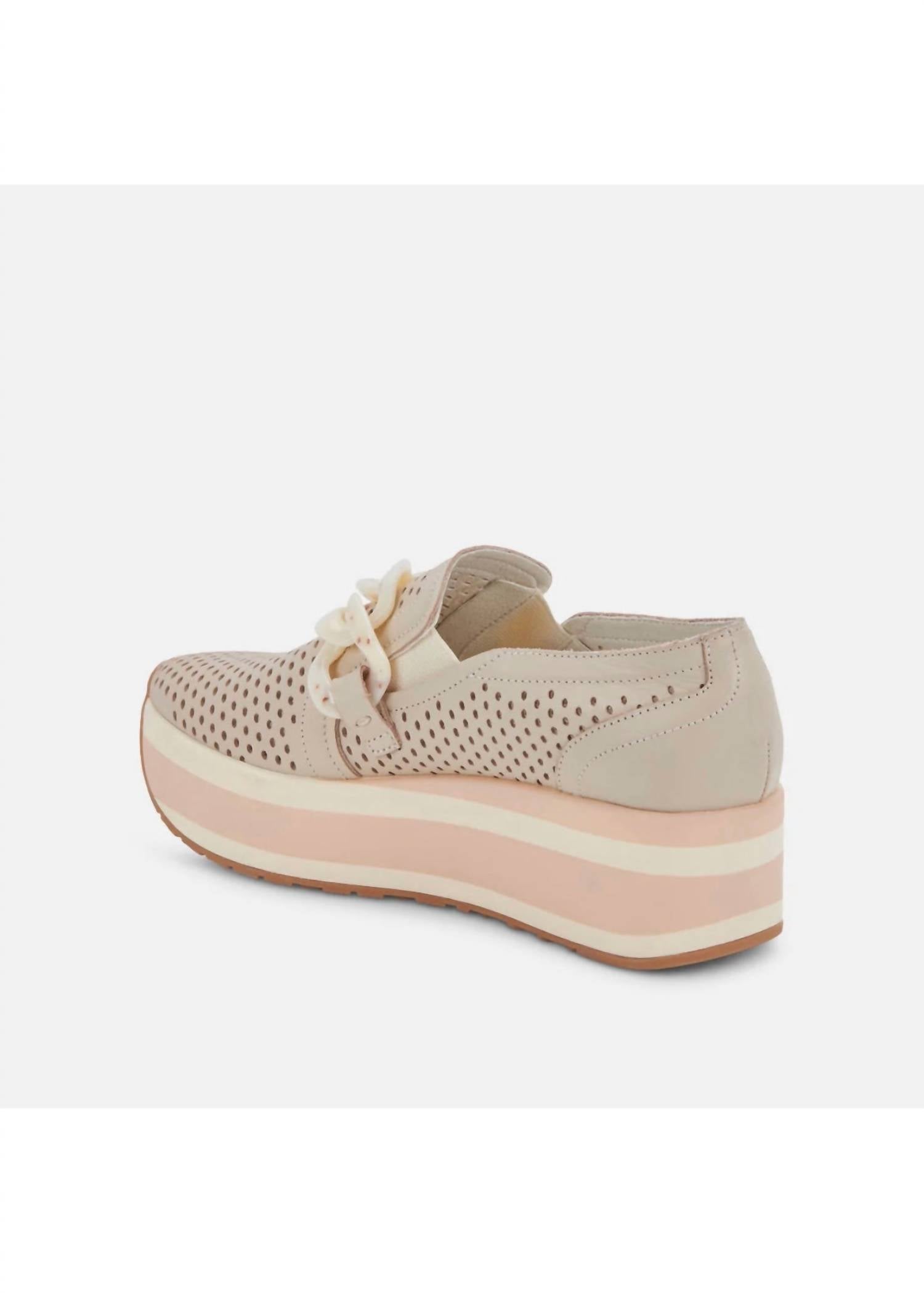 Dolce Vita Women's Buckle Nubuck Perf Sneaker in sand - women's sneaker - detail view