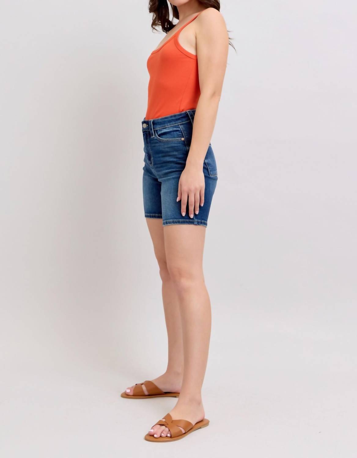 Judy Blue High Waist Bermuda Back Flap Denim Short in blue - women's shorts - view 4