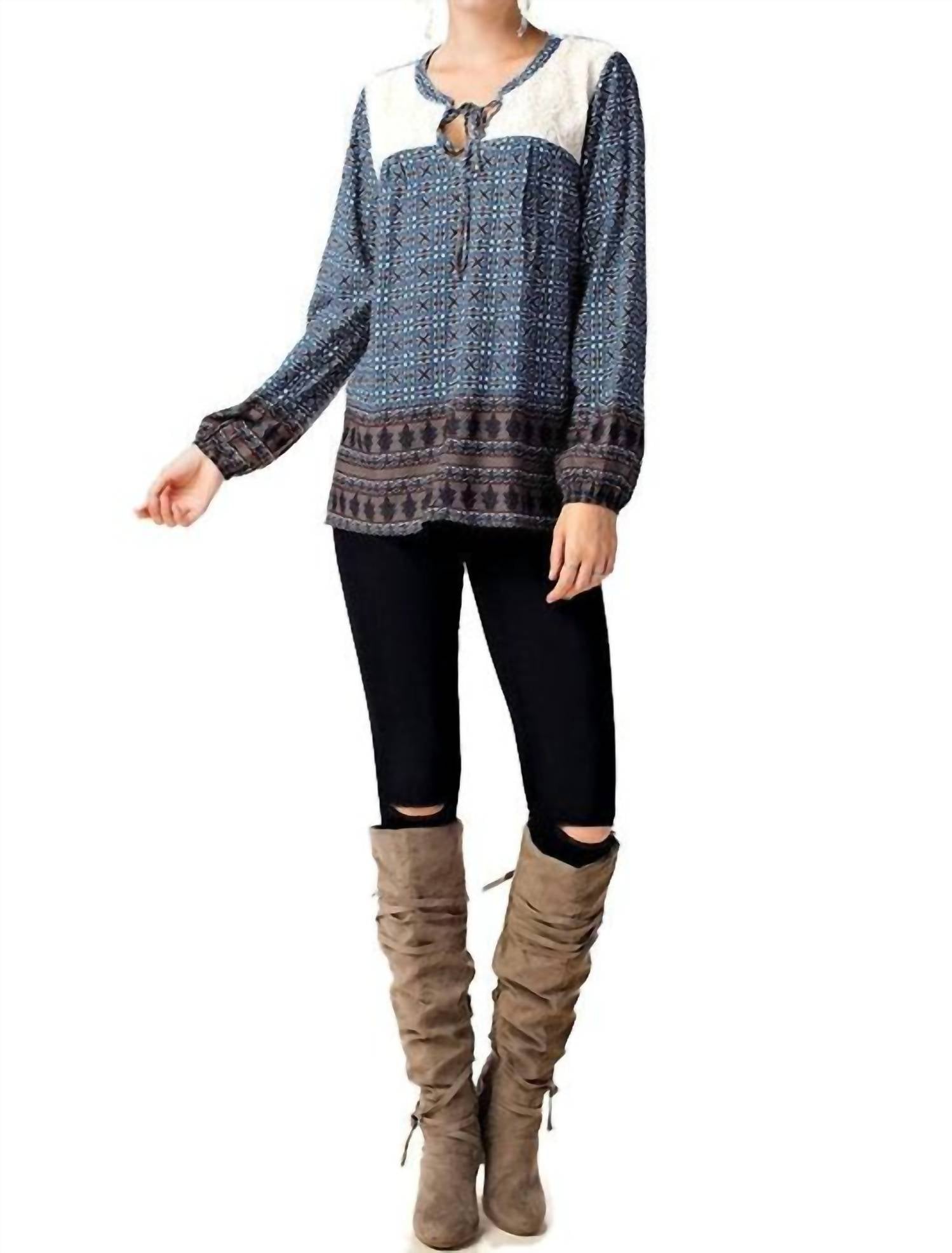 Kori - Border Print Lace Top