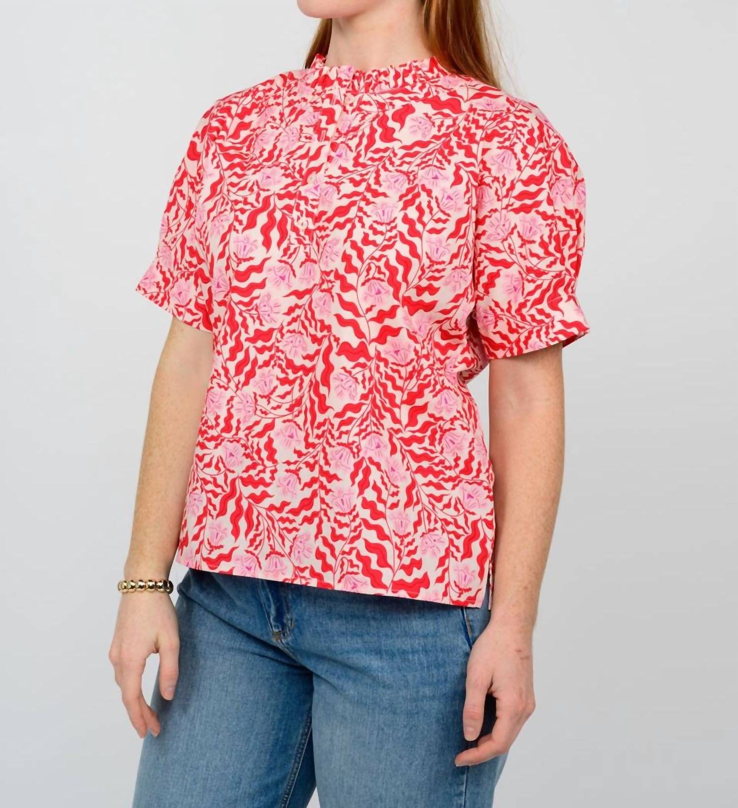 Ivy Jane Cupid's Garden Top in red - women's blouse - detail view