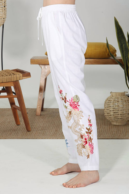 Paparazzi - Linen Blend Embroidered Dragon Pant