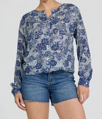 Dear John Denim - Jess Neck Long Sleeve Cuff Floral Print Top