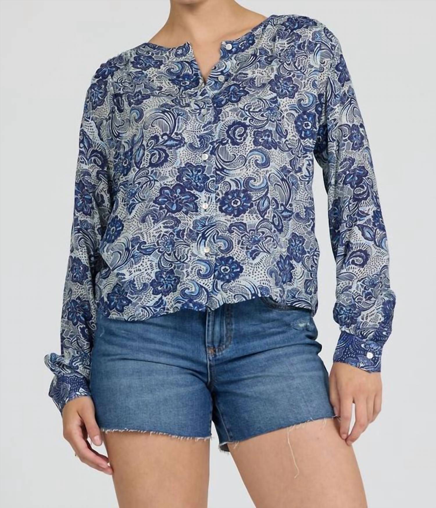 Dear John Denim - Jess Neck Long Sleeve Cuff Floral Print Top