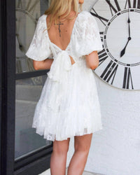 Mable - Porsha Square Neck Bow Pearl Babydoll Dress