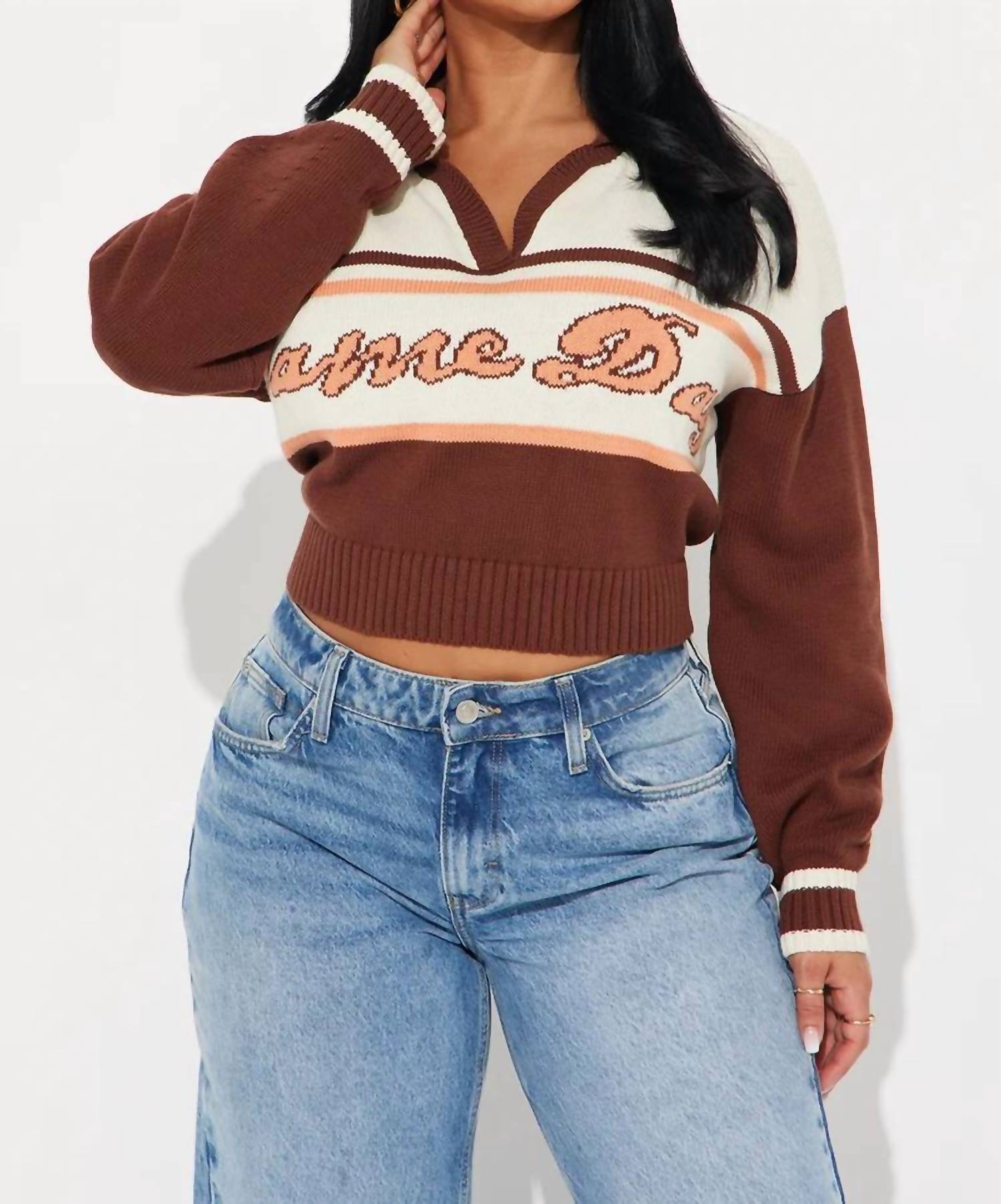 Blue Blush - Game Day Drop Shoulder Knitted Polo Sweater