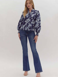 Entro - Floral Ruffle Neck Blouse