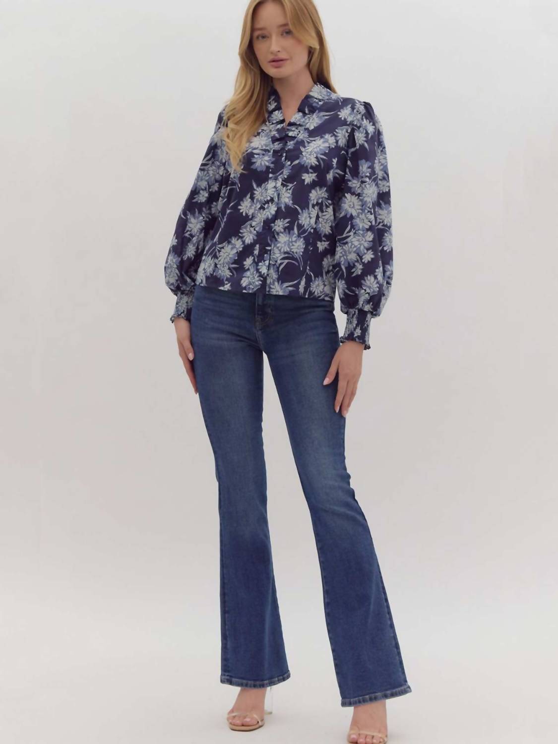Entro - Floral Ruffle Neck Blouse