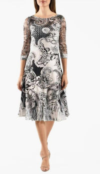 Komarov - Illusion Lace Neck 3/4 Sleeve Dress