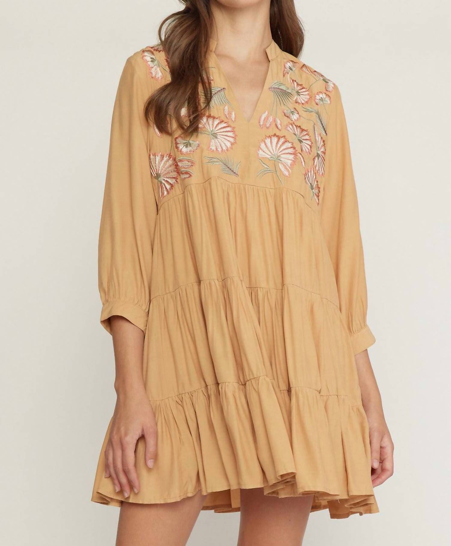 Entro - Floral Embroidered Tiered Dress