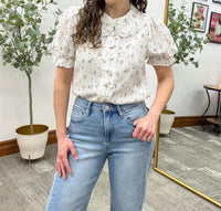 Doe And Rae - Floral Button Up Peter Pan Collared Blouse