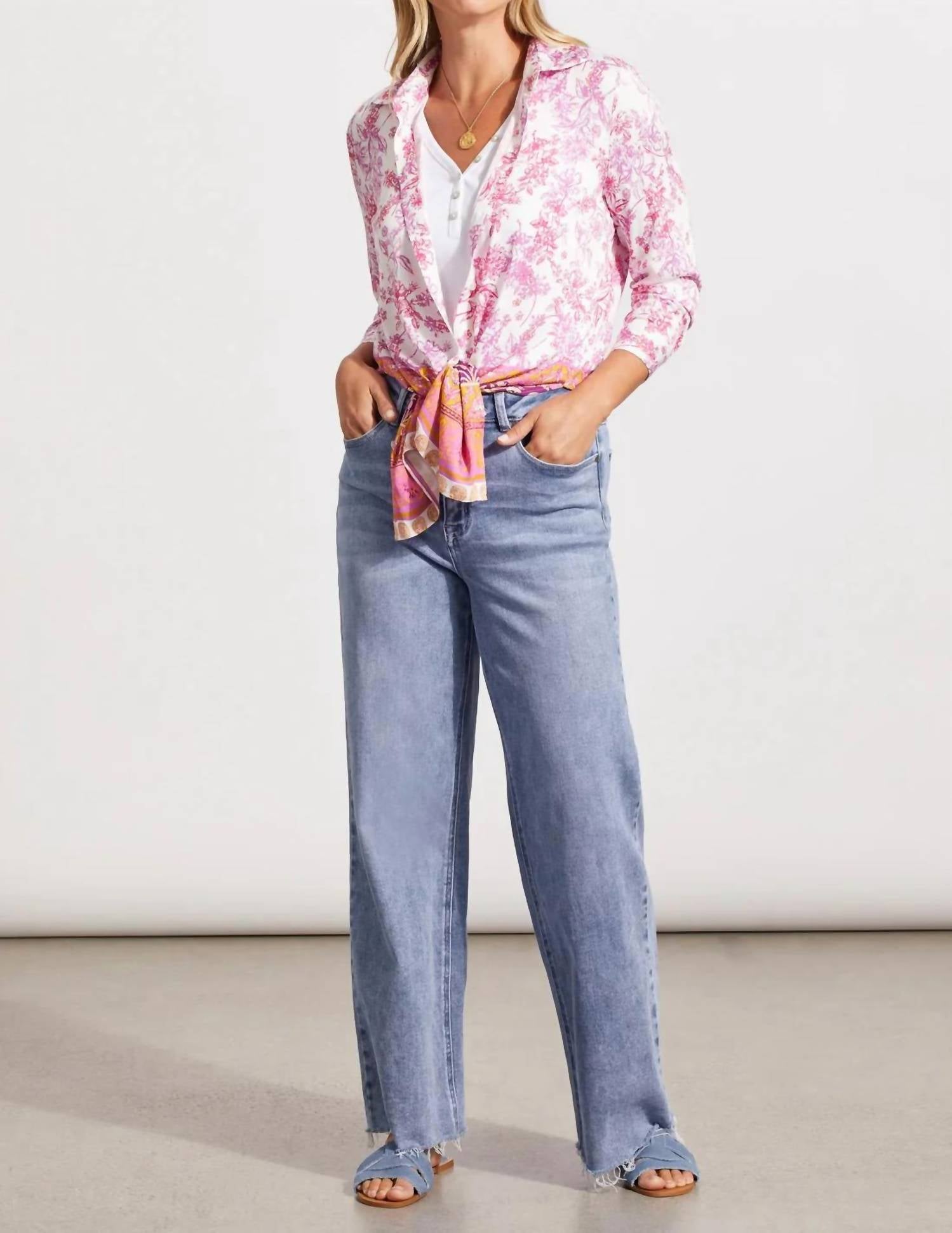 Tribal - Faina Floral Border Print Long Blouse