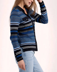 Minnie Rose - Cotton Cashmere Novelty Stripe Boxy Camp Shirt