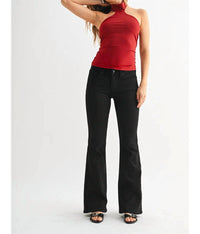 JUST BLACK DENIM Stella Mid Rise Flare Jeans in black - women's jeans - detail view