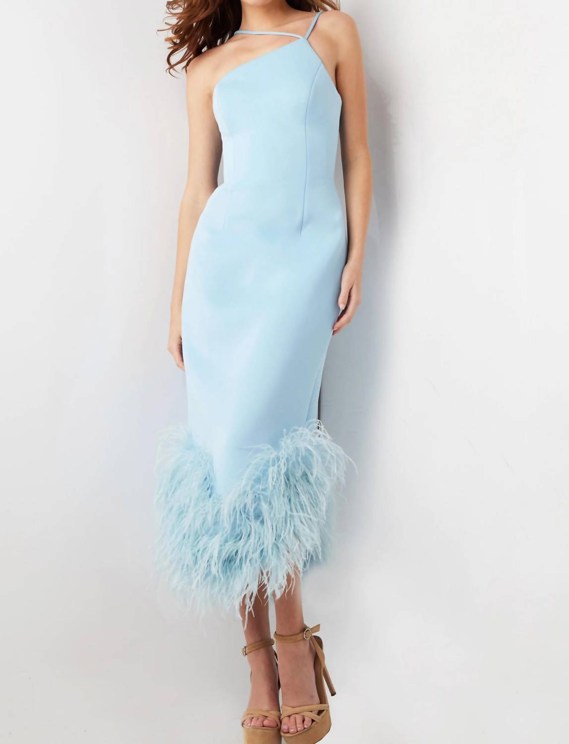 Jovani - Sleeveless Feather Hem Dress