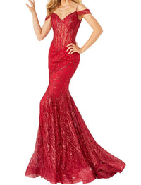Jovani - OFF SHOULDER GLITTER MERMAID LONG GOWN
