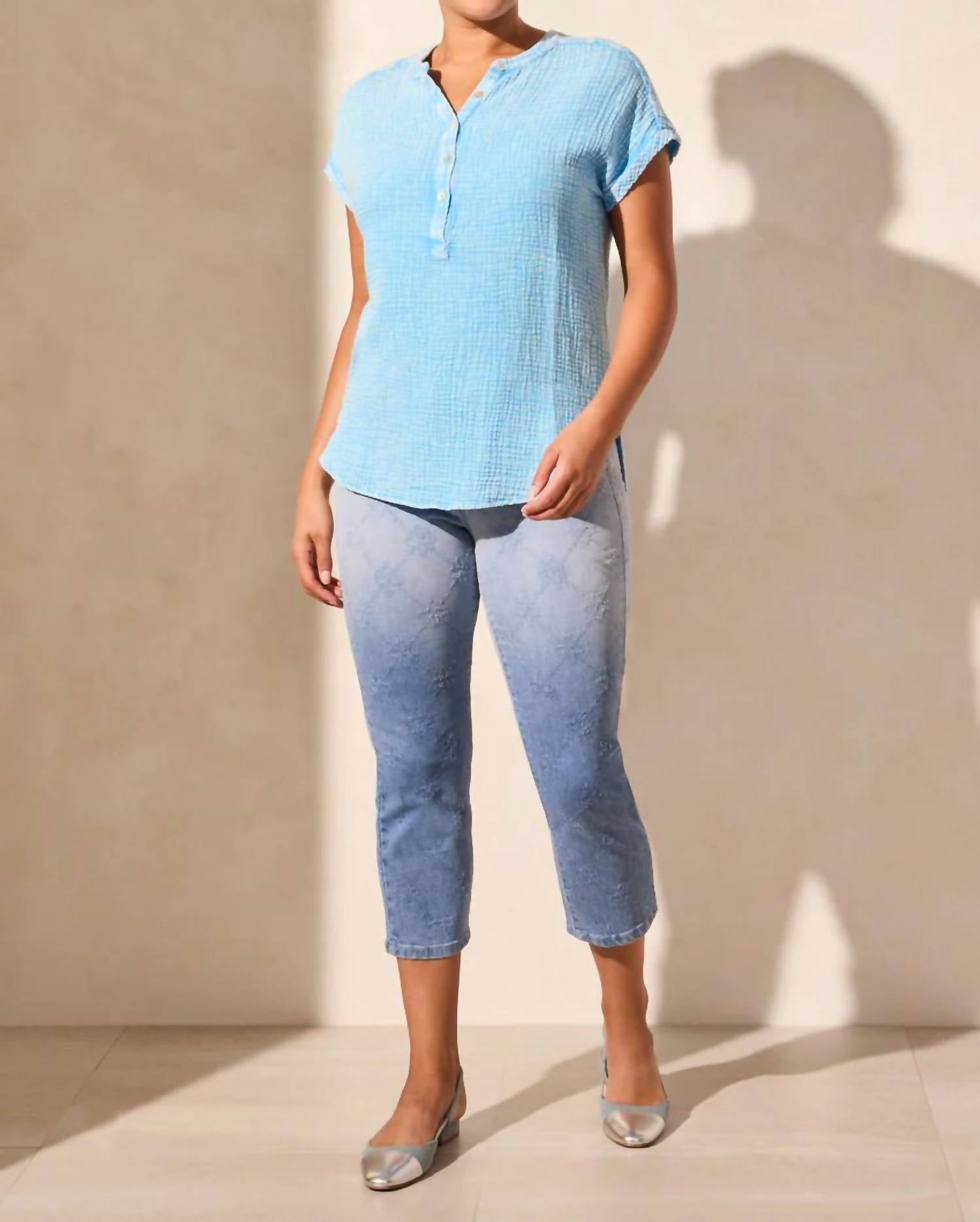 Tribal - Vintage Wash Cotton Gauze Cap Sleeve Top