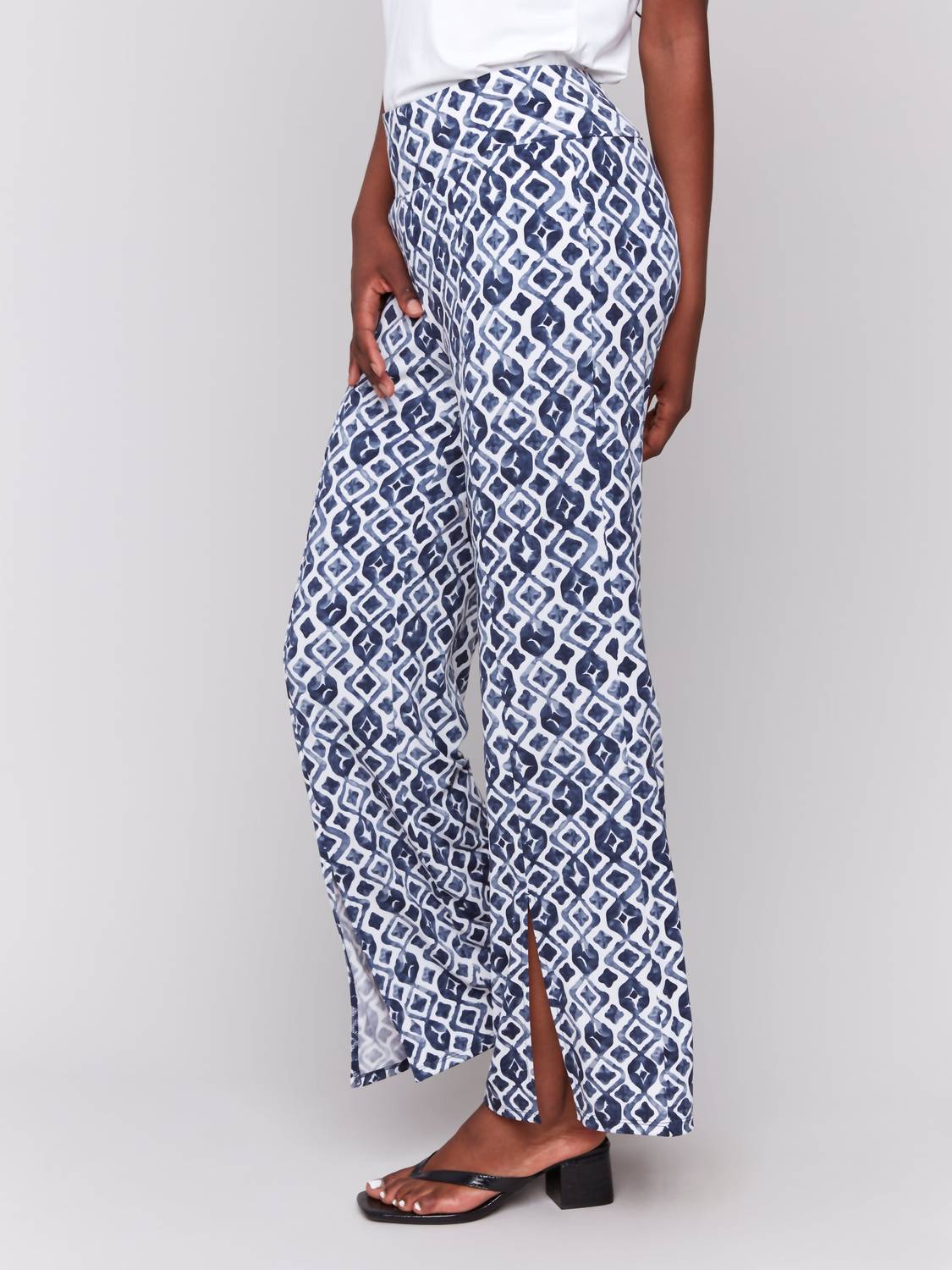 Charlie B - Printed Wide Leg Pants With Front Slits