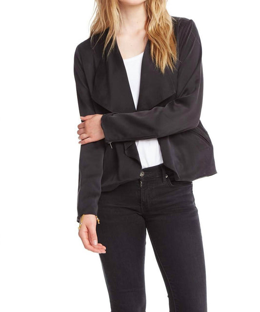 Open Front Collarless Jacket w Zippers