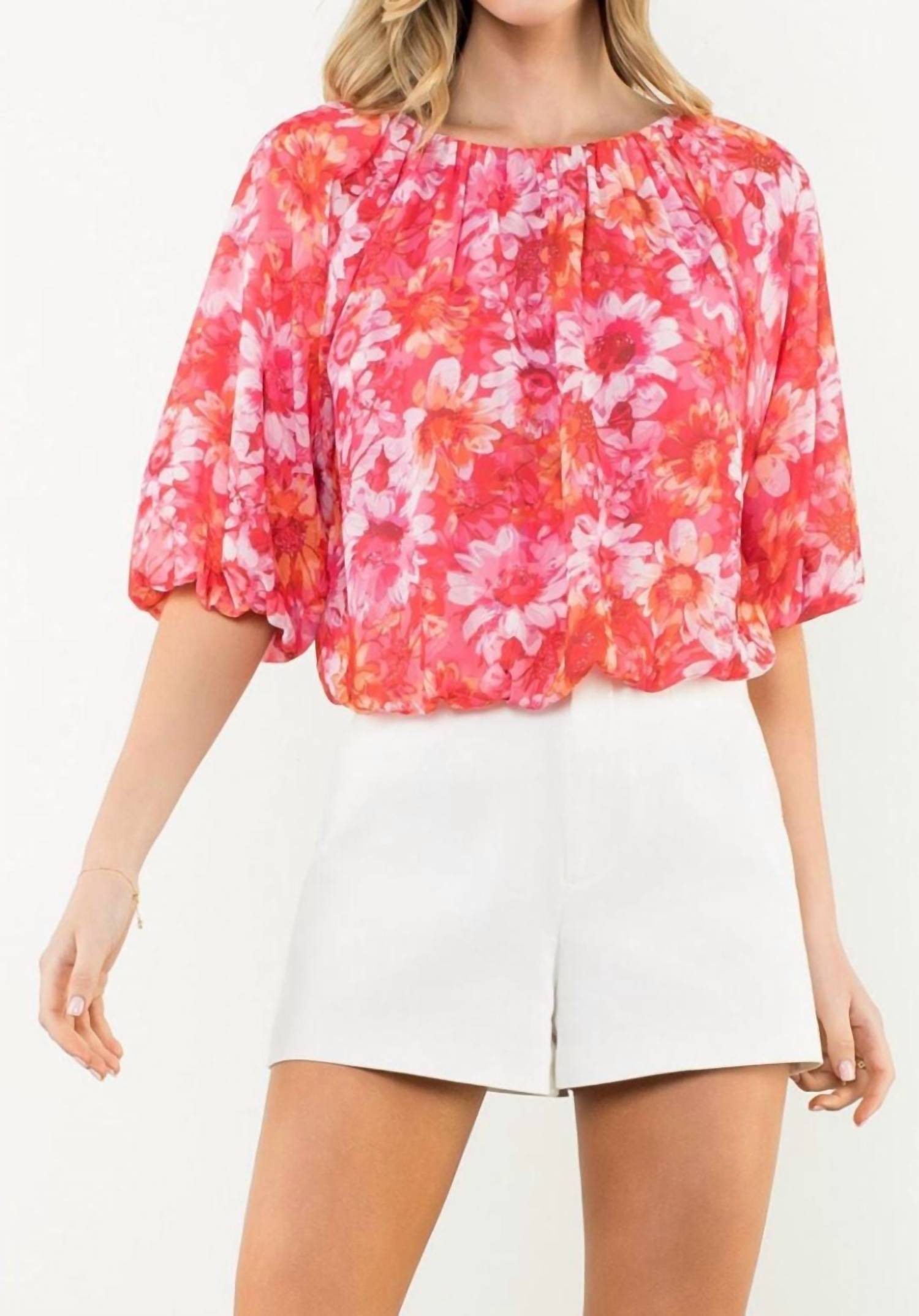 Thml - Floral Elastic Hem Balloon Sleeve Blouse