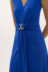 Joseph Ribkoff - V-neck Ruched Sleeveless A-line Dress