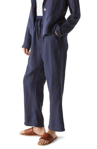 Michael Stars Nolan Linen Drawstring Pants in nocturnal - women's pants - detail view
