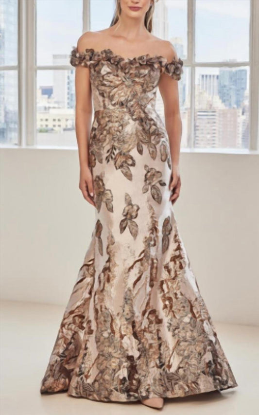 Mgny - Off The Shoulder Jacquard Gown