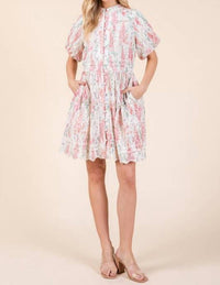 Geegee X Lovelo - Floral Eyelet Lace Mini Shirt Dress