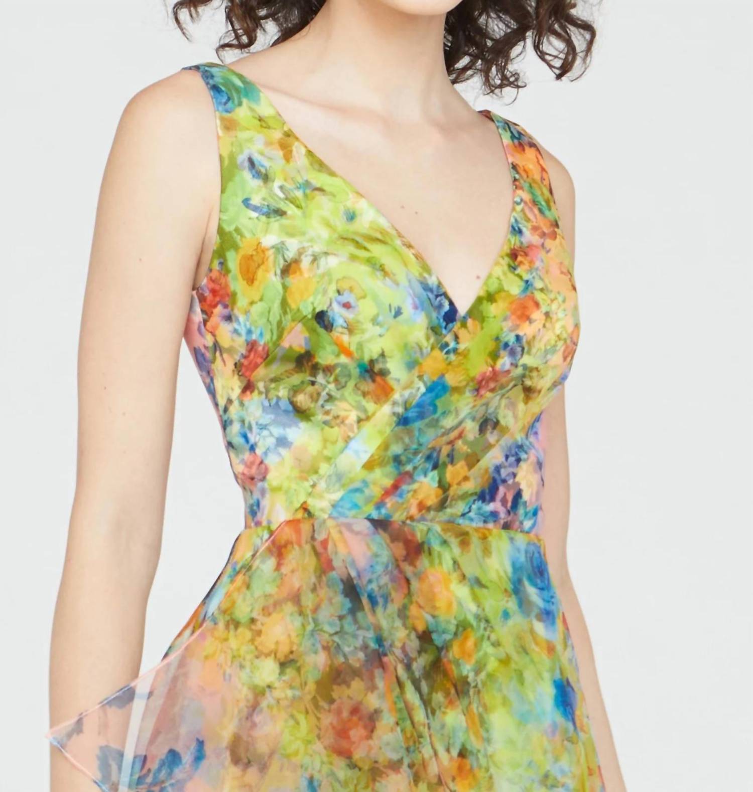Theia - Mindy Organza V-neck Gown