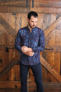 Eight X - Men's Denim Shirt With Flocking