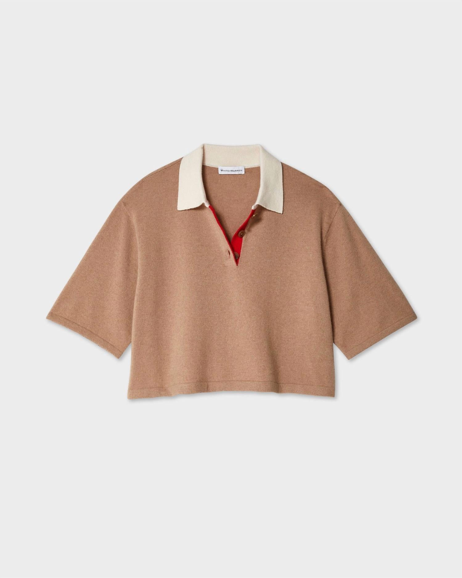 White + Warren - Cashmere Cropped Polo Shirt