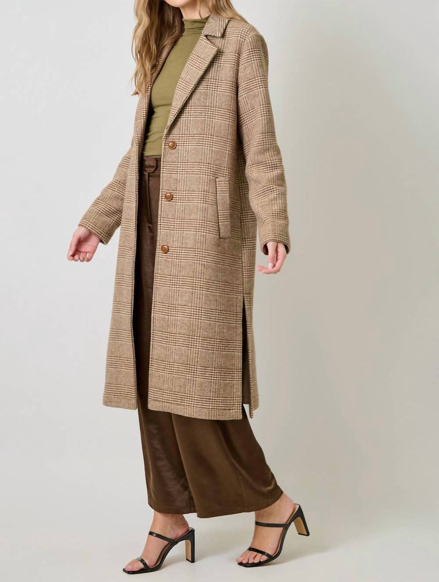 Mystree - Houndstooth Plaid Long Coat