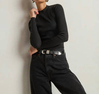 Nation LTD Gina Slim Mock Neck Top in black - women's long sleeve top - detail view