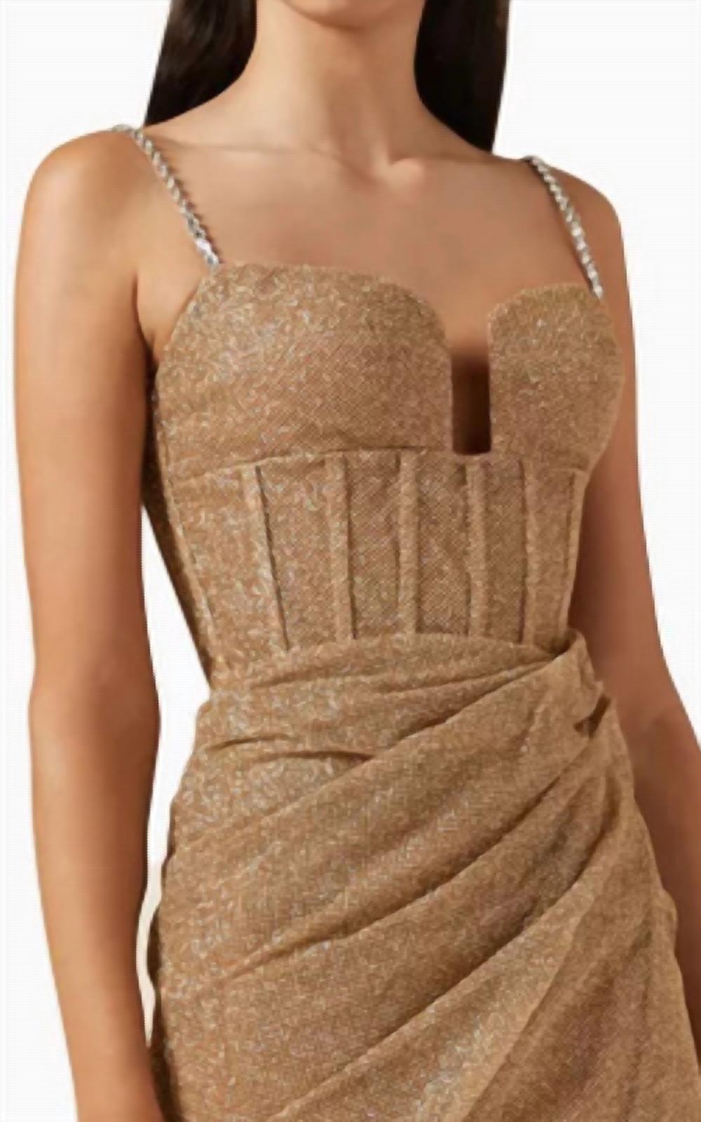Tarik Ediz Hilary Maxi Dress in glitter fabric in gold - women's dress - alternate view