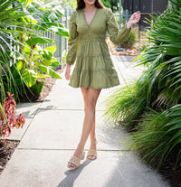 SAIL to SABLE V-neck Cinched Waist Dress in moss green - women's dress