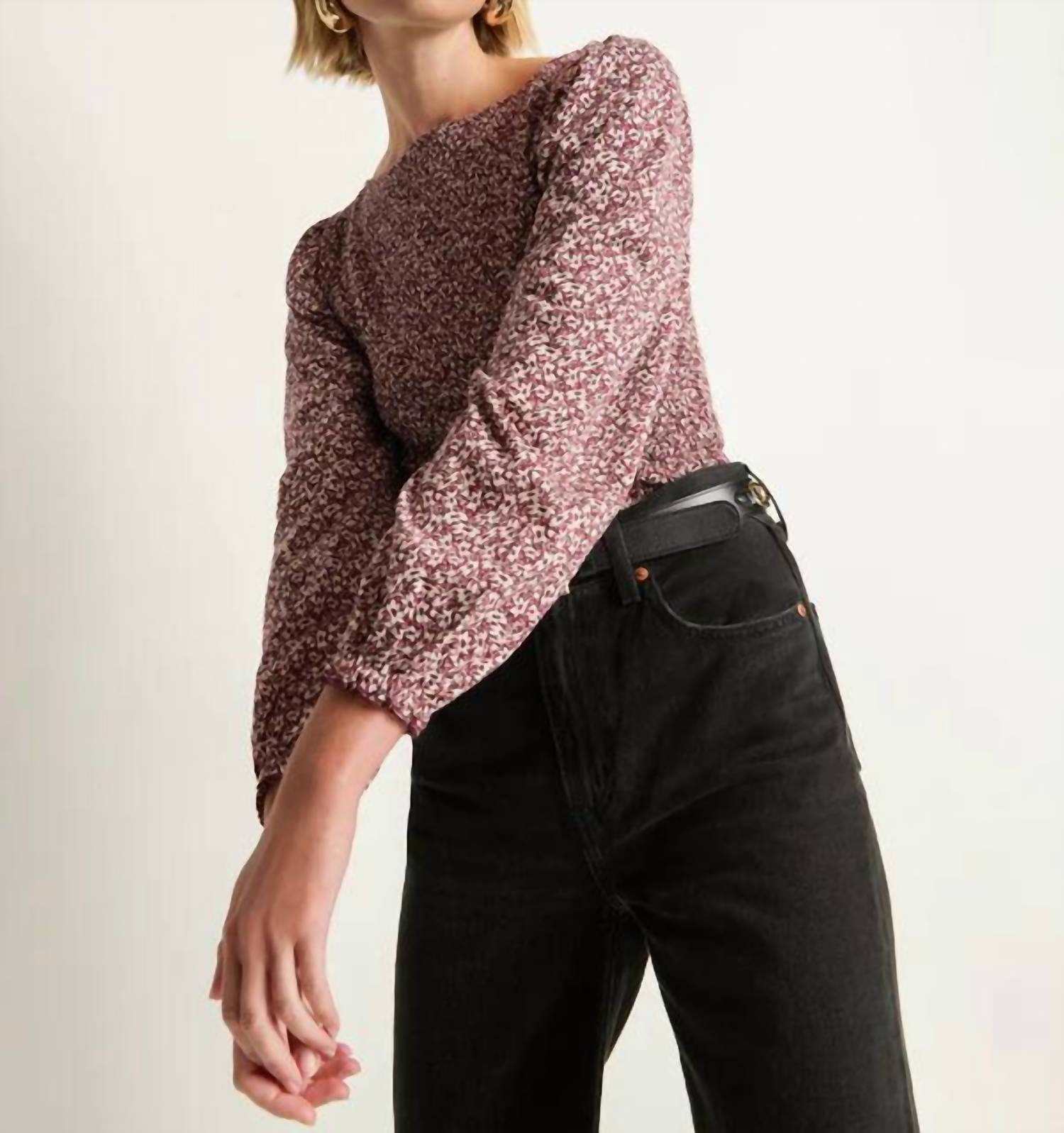 Nation LTD Aidan Smocked Blouse in winter floral - women's blouse - alternate view