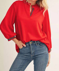 Jodifl It’s A Date Top in red - women's long sleeve top - detail view