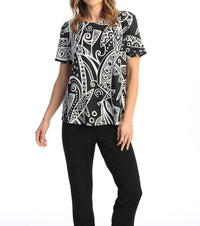 Jess & Jane Mystery Short Sleeve Top in black white - women's t-shirt - detail view