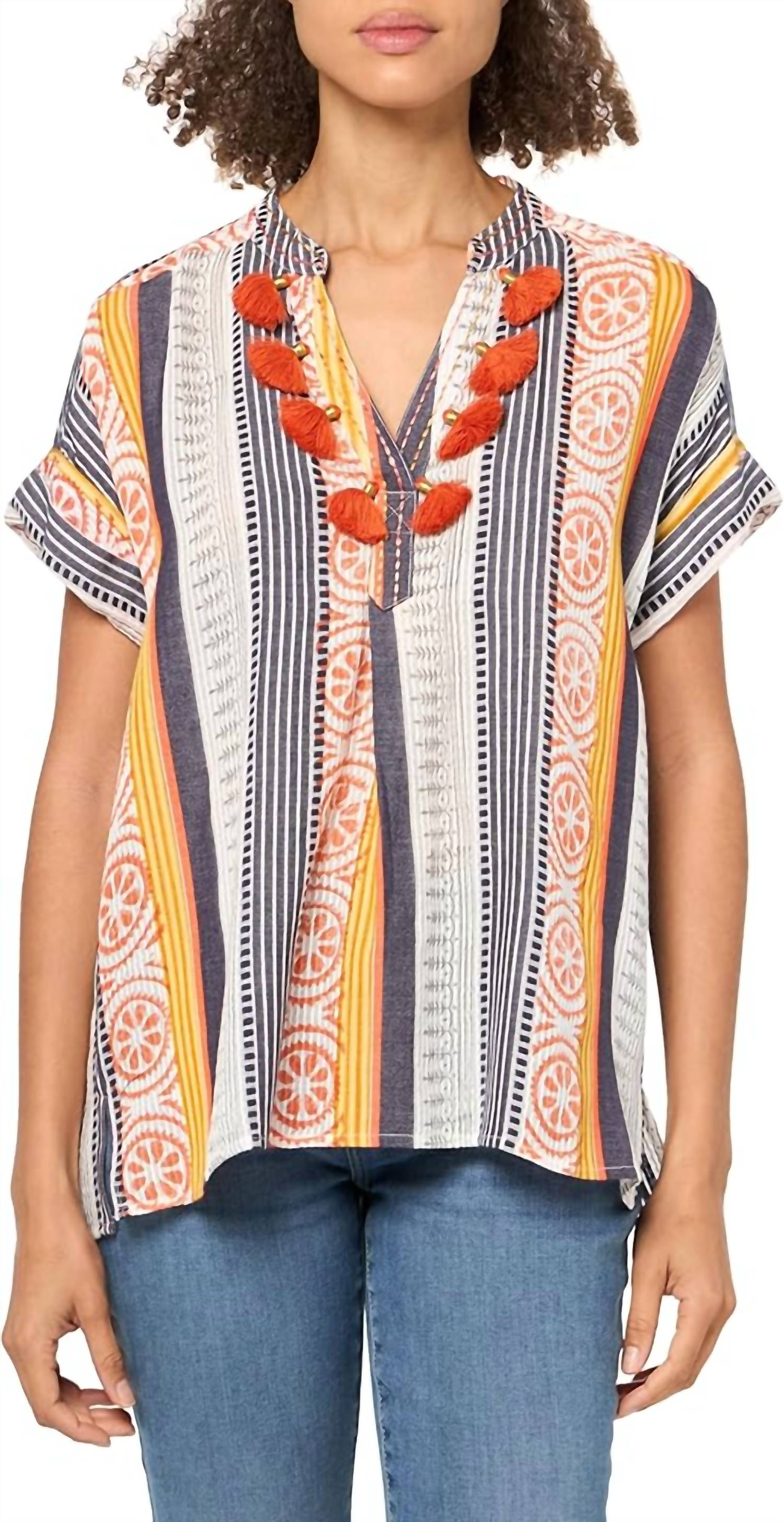 Tru Luxe - Stripe Henley Popover Top