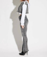 Circular Path - Crop Denim Hoodie