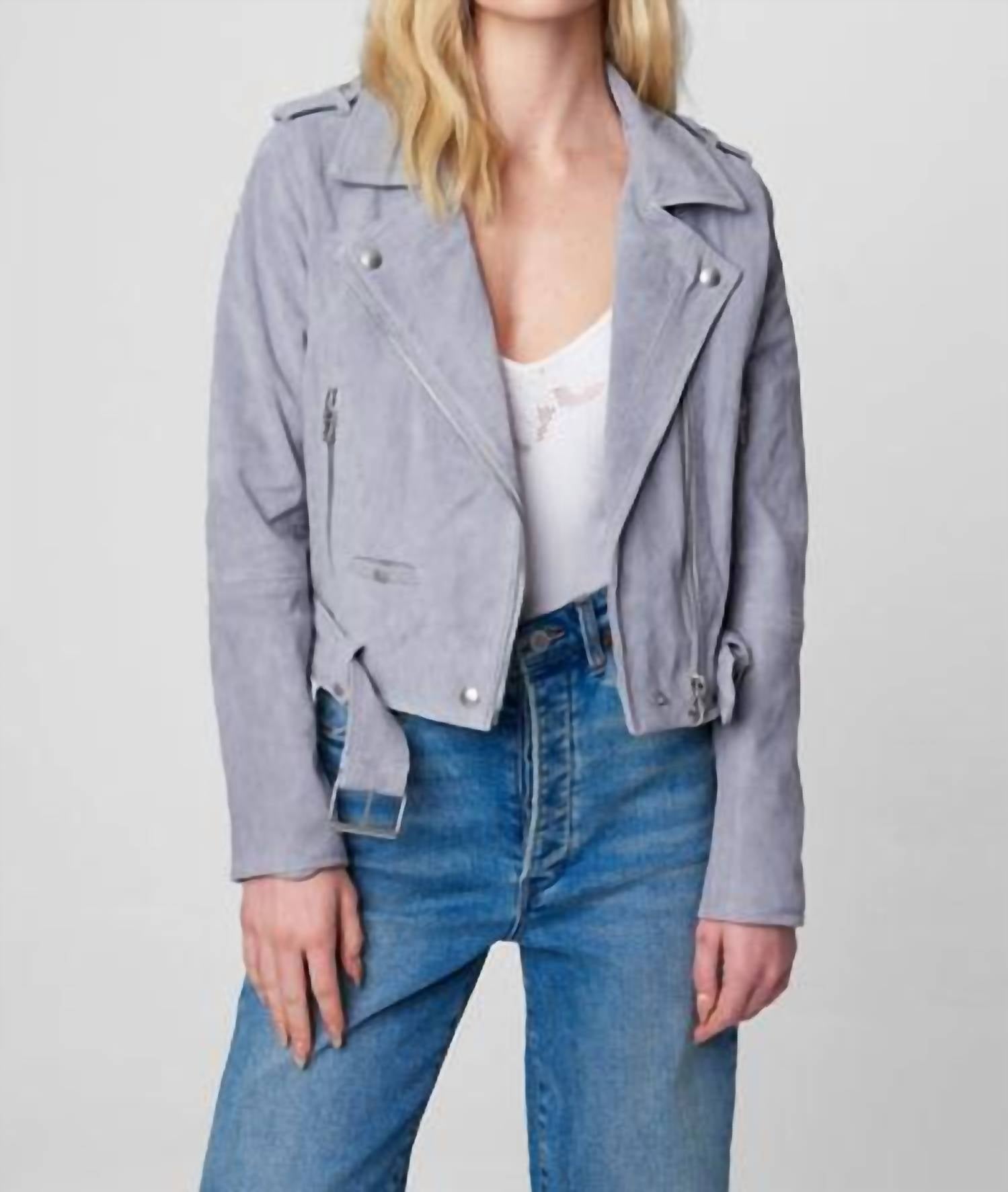BLANKNYC Suede Moto Jacket in cloud grey - women's jacket
