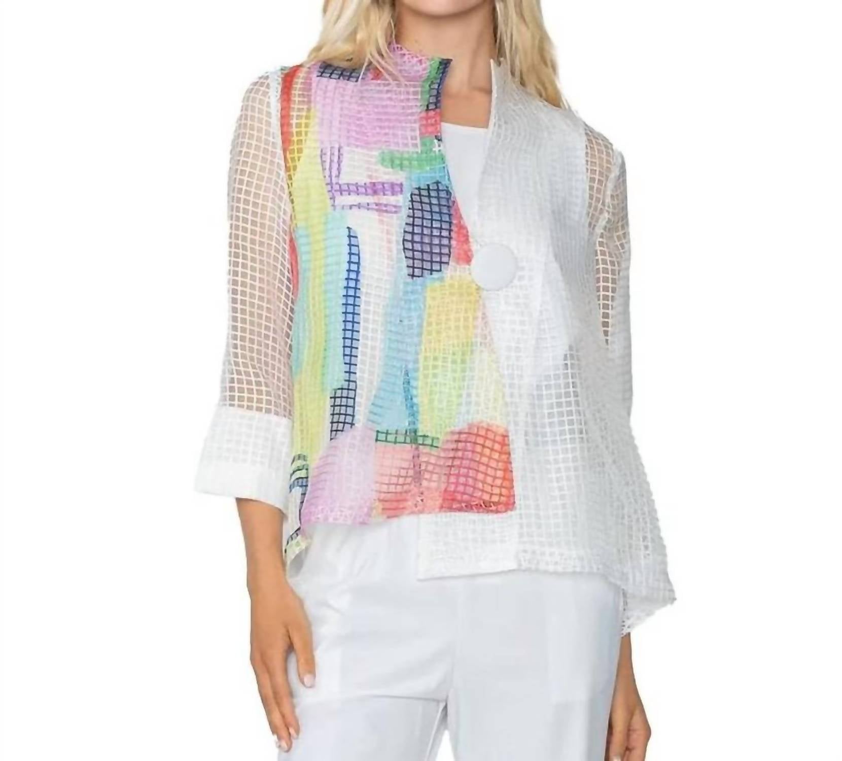 Ic Collection - Print Mix One-button Jacket With Asymmetric Hemline