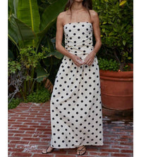 By Together - Linen Polka Dot Strapless Tube Midi Dress