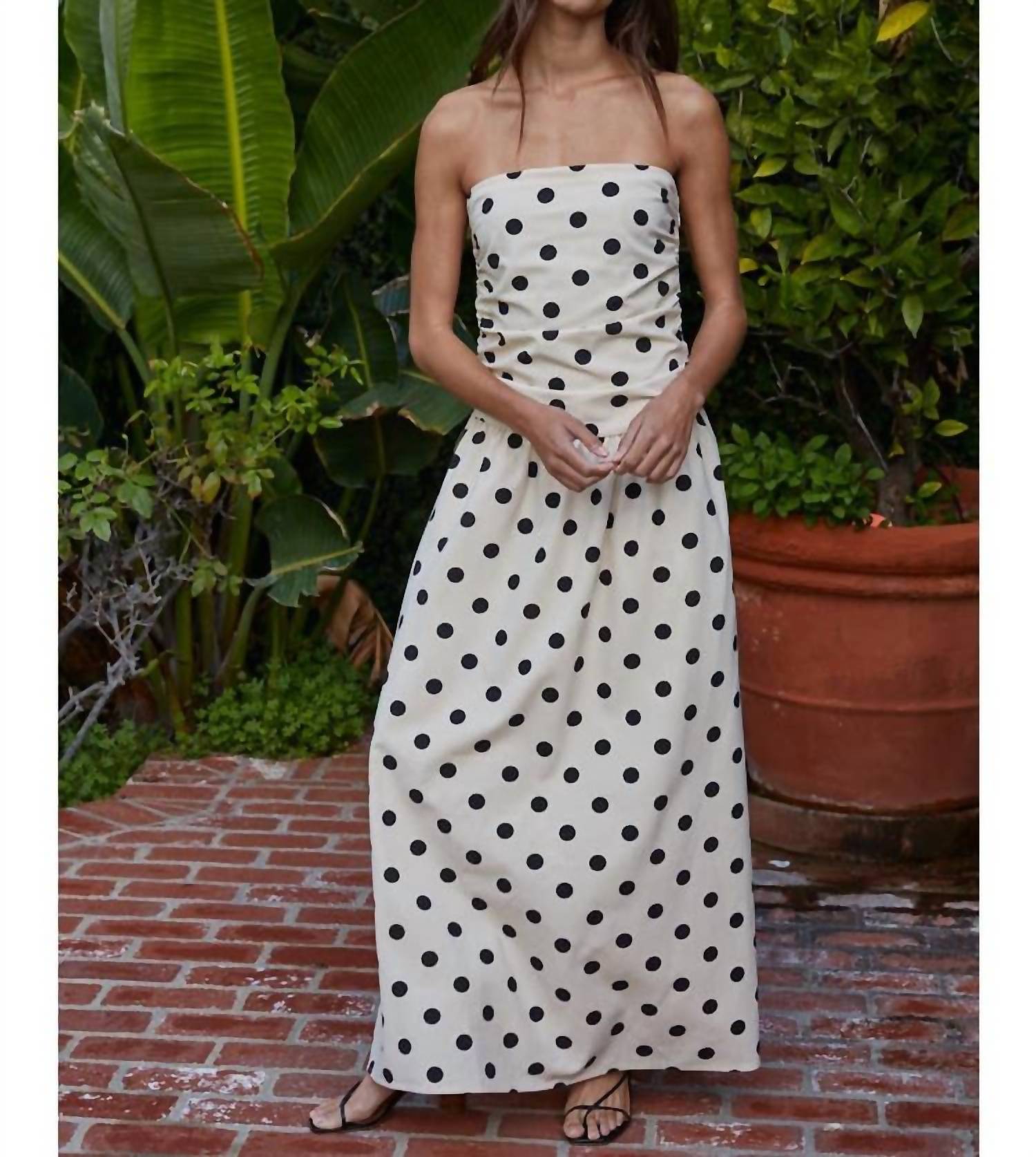 By Together - Linen Polka Dot Strapless Tube Midi Dress