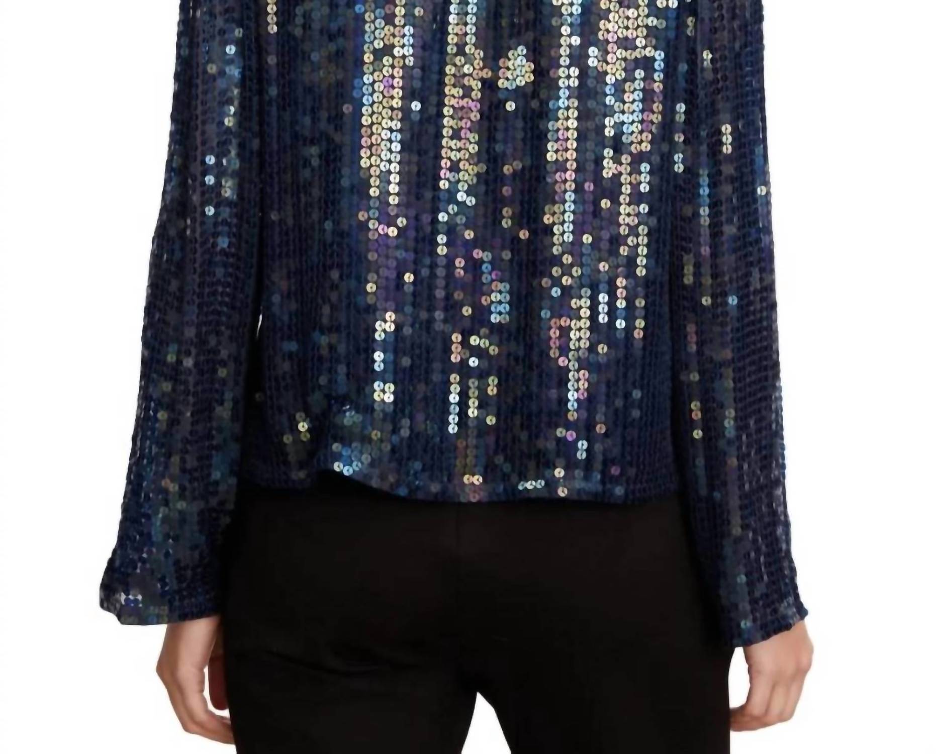 Velvet By Graham & Spencer - Evie Sequin Long Sleeve Wide Neck Blouse